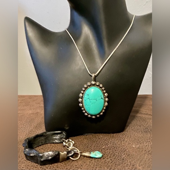 Lucky Brand Jewelry - Lucky Brand Faux Turquoise and Silvertone Necklace and bracelet